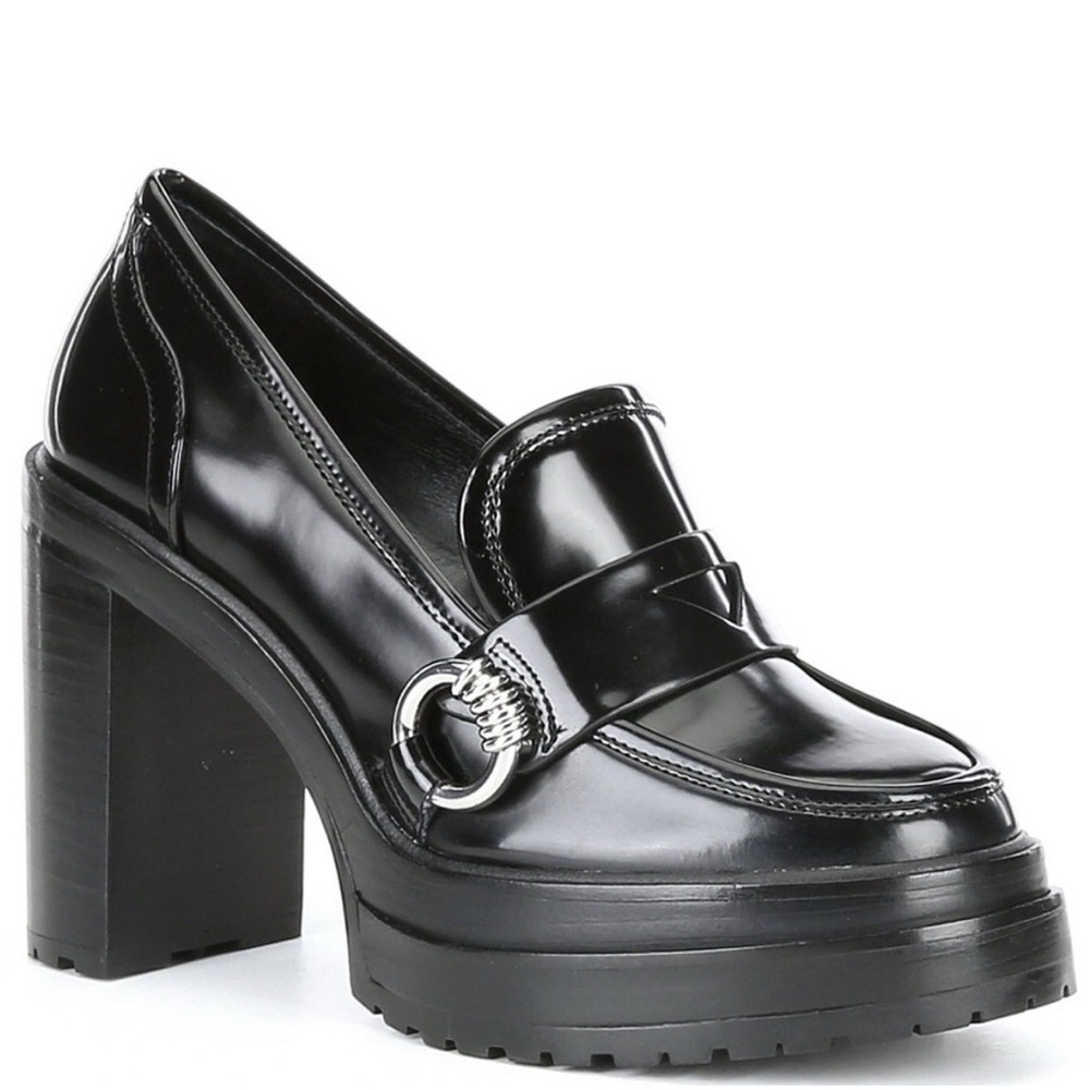 Gianni bini black chunky patent heels loafers